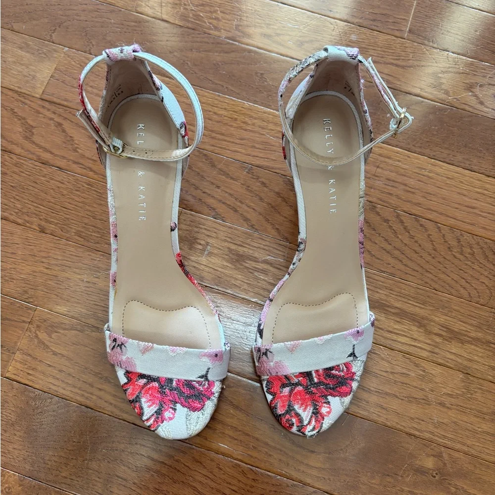 Kelly & Katie Tan Strappy Heel with Floral Embroidery - Picture 2 of 5